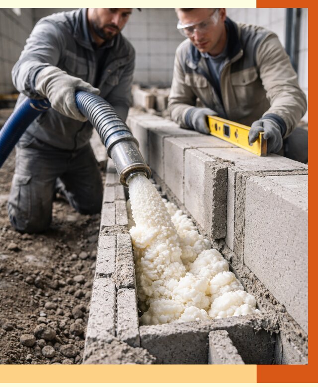 Заполнение колодцевой кладки ППУ в Коркино от 4360 руб. за м2 | ТепломастерКрк